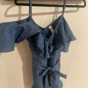 Sunset + Spring Blue Off-Shoulder Romper Size Small